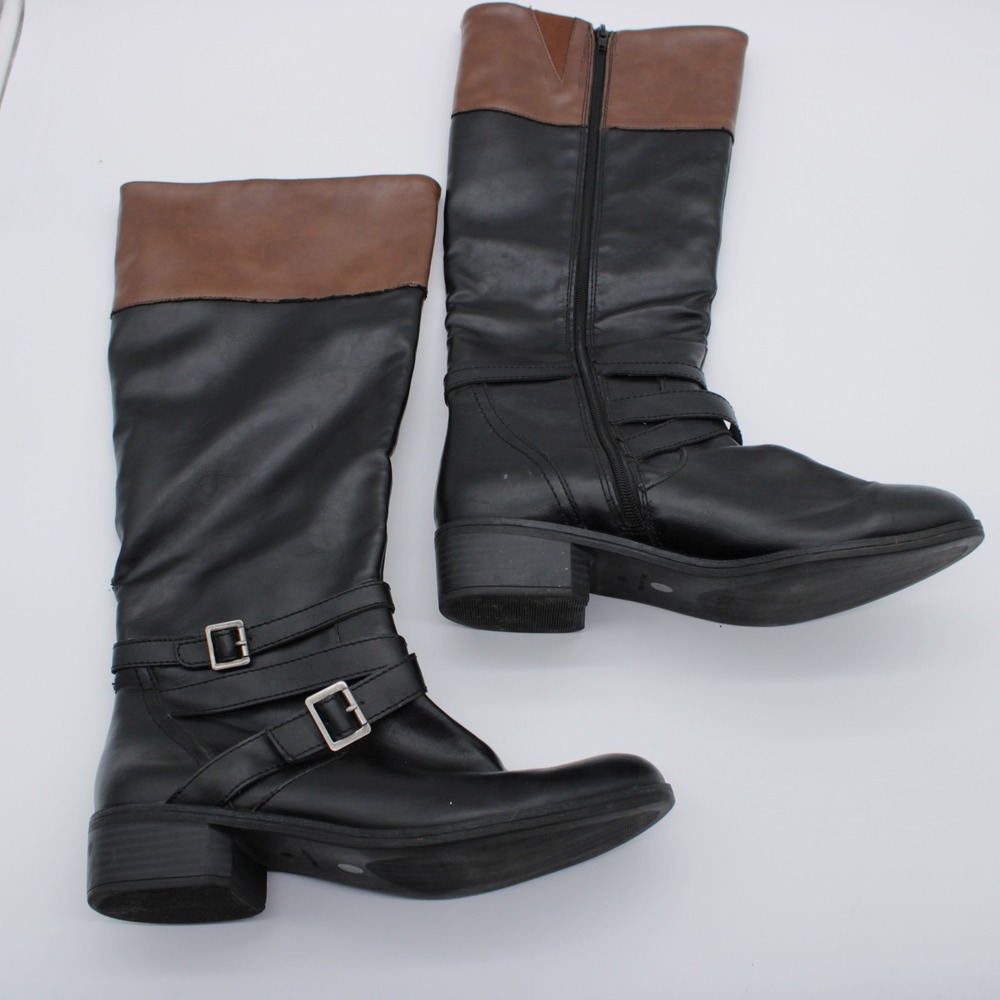 Arizona Dakota Two Tone Riding Boots Black Brown Buckle Straps 11M Outdoors